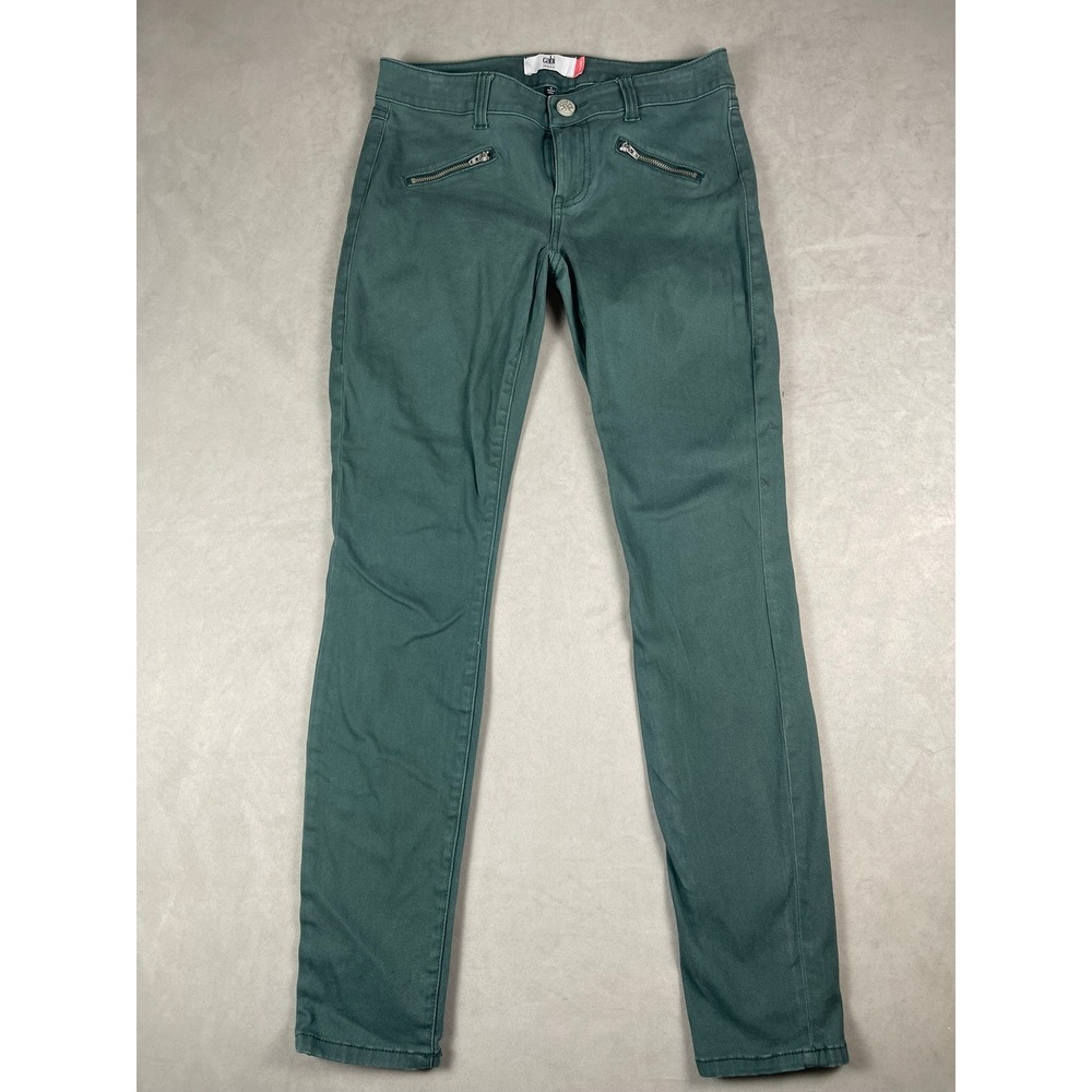 Cabi Skinny Jeans Forest Green Moto Zipper Pocket‎ Mid Rise Pants Womens Size 4